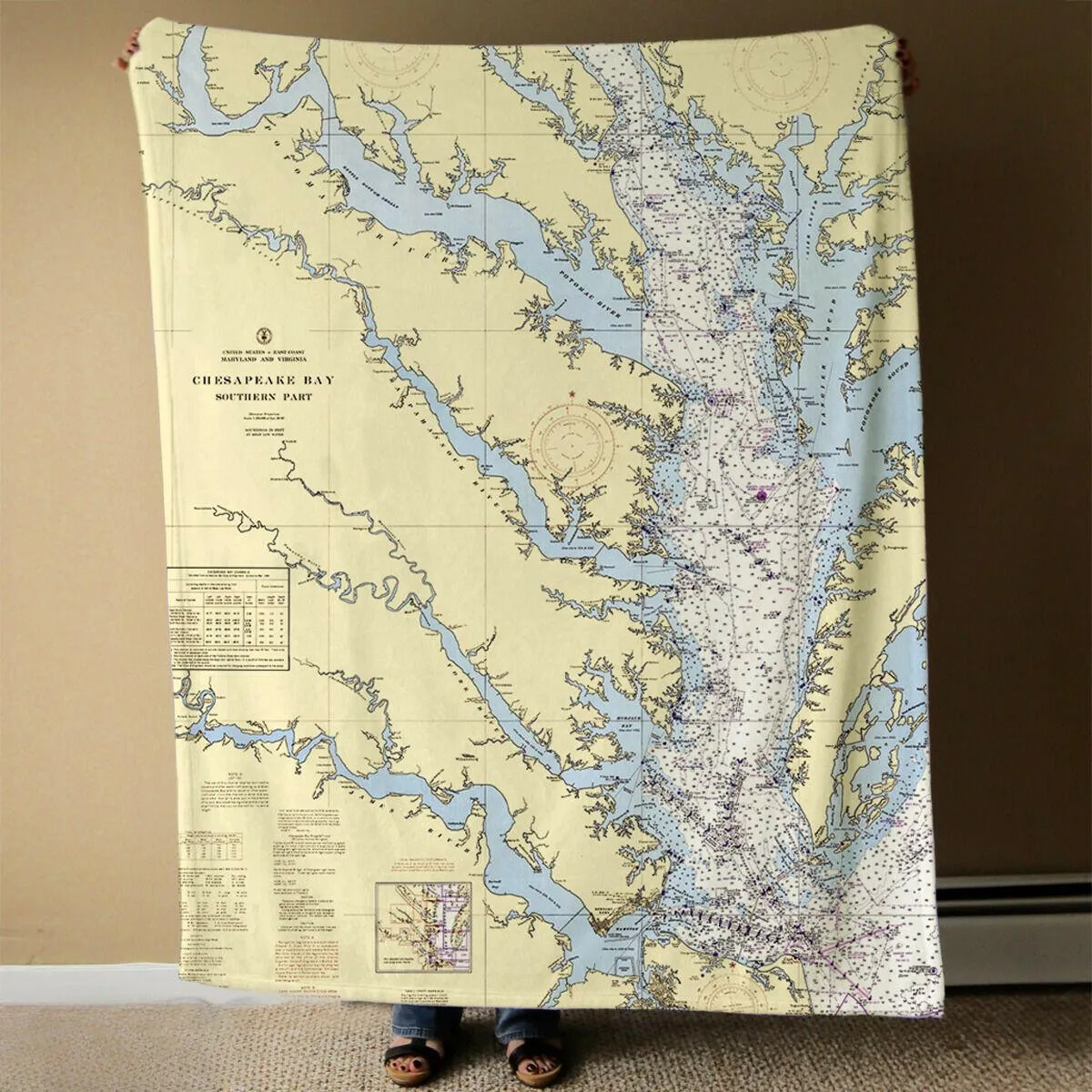 Nautical Chart Blankets, Virginia Coastal Maps