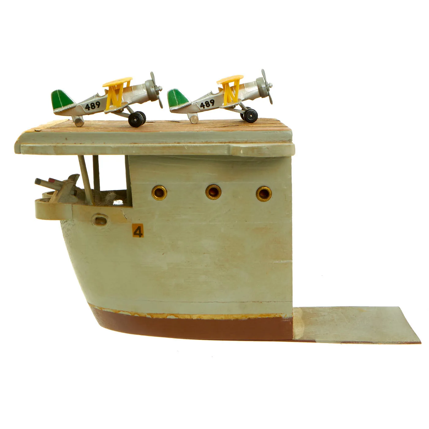 Original U.S. WWII Folk Art Aircraft Carrier Bookends - U.S.S. Saratoga and the U.S.S. Ranger