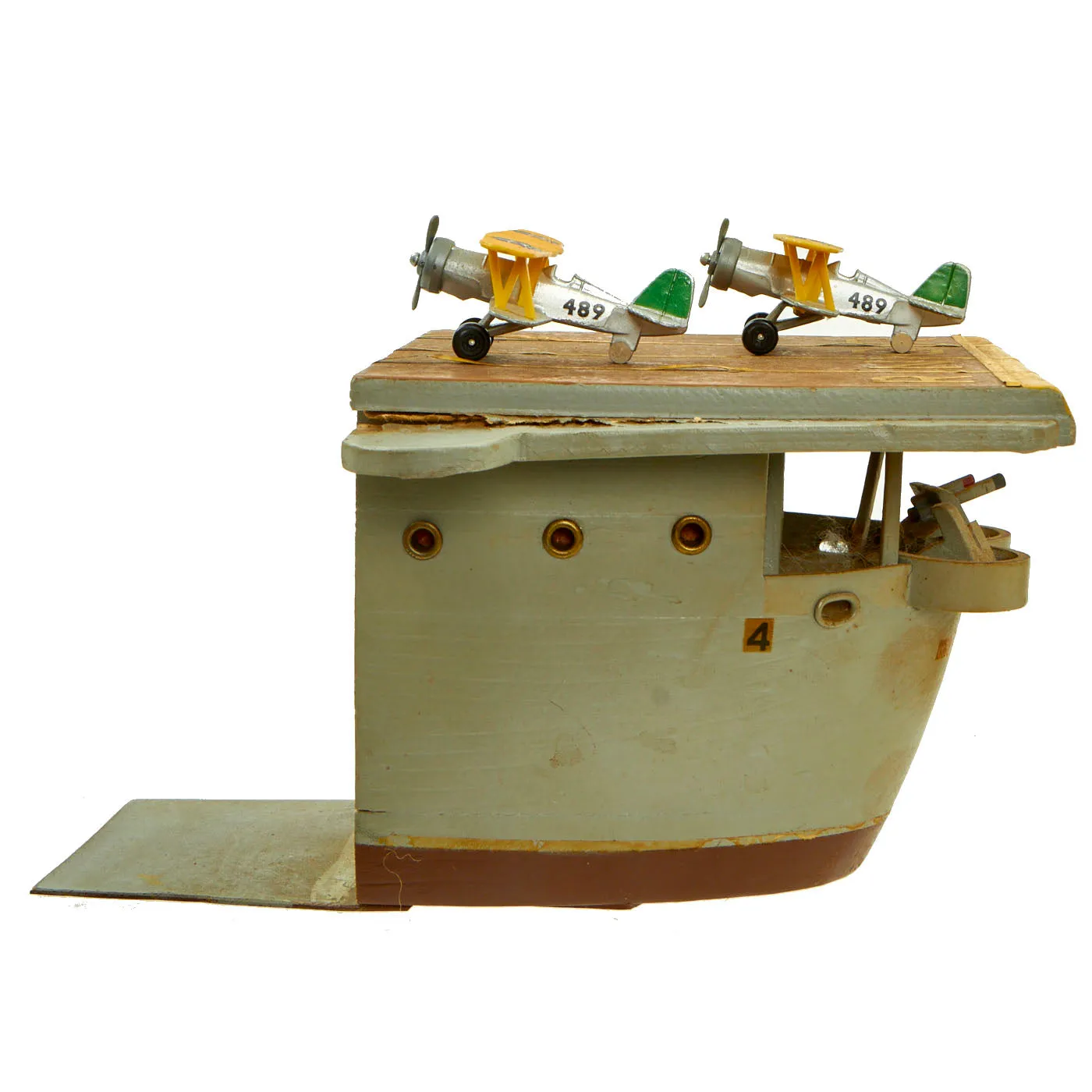 Original U.S. WWII Folk Art Aircraft Carrier Bookends - U.S.S. Saratoga and the U.S.S. Ranger