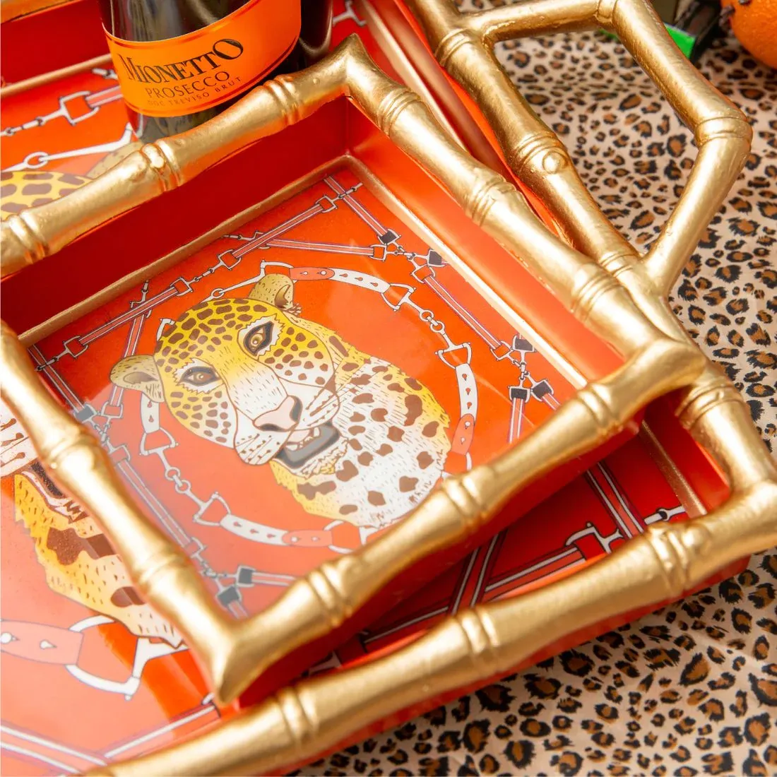 Oscar Cheetah 6x6 Enameled Chang Mai Tray