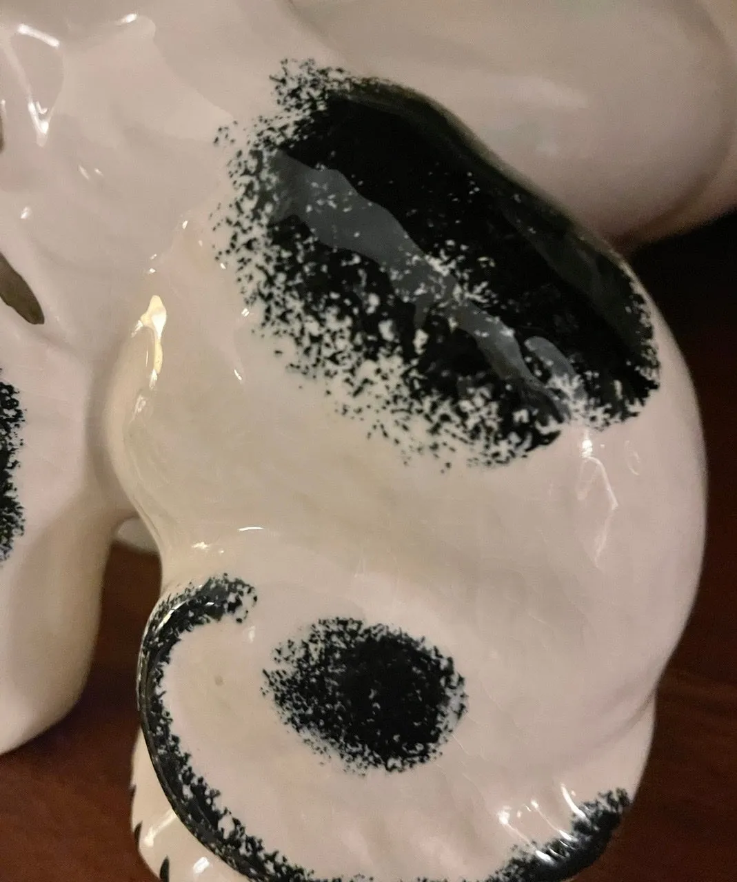 Pair Black & White Sponged spotted English Staffordshire Mantle Cats w/ Gold Luster Bows