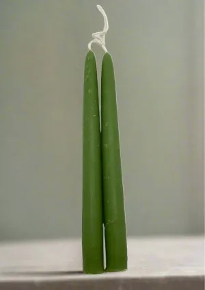 Pair of beeswax dipped green candles (OL)