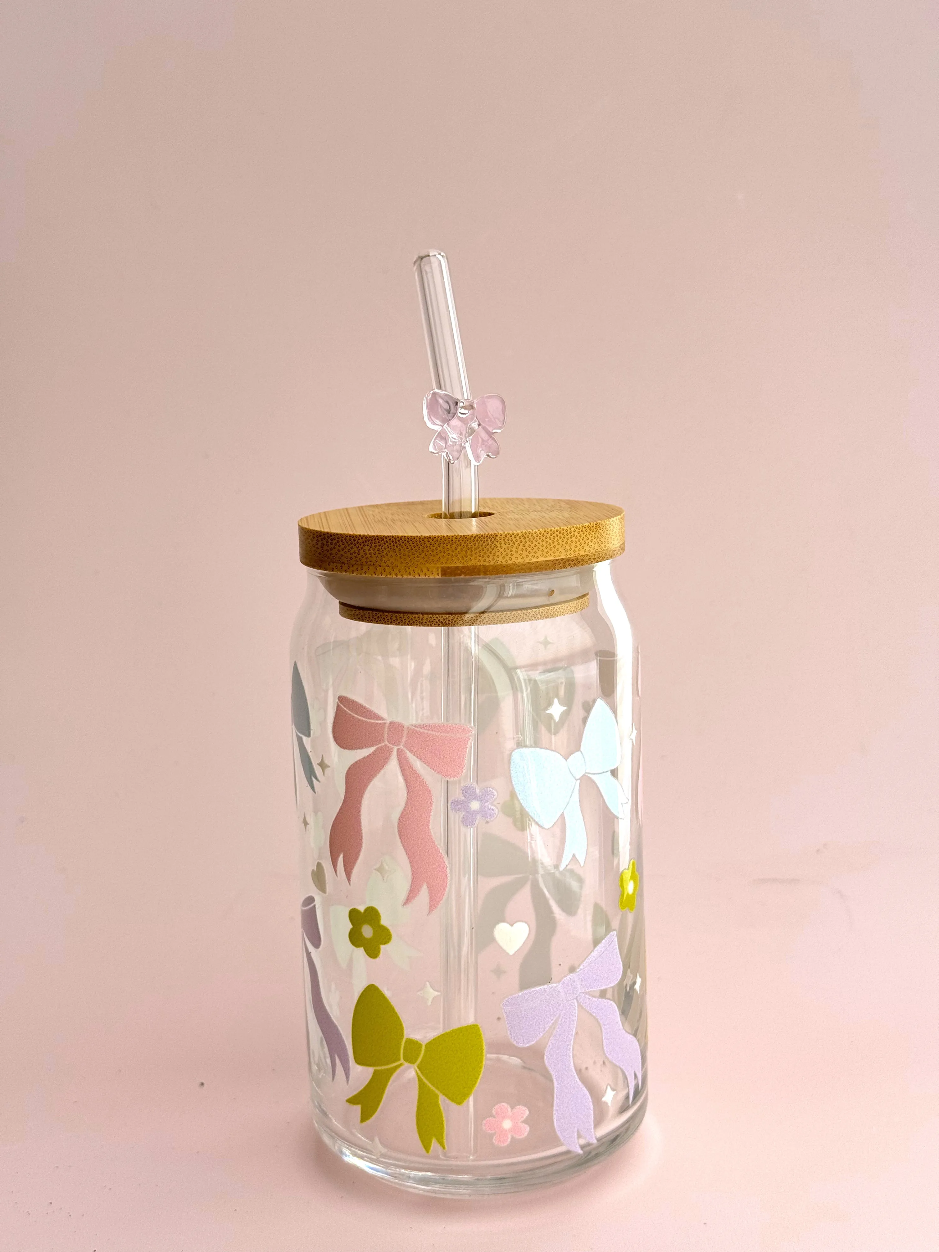 Pastel Bows Glass Cup