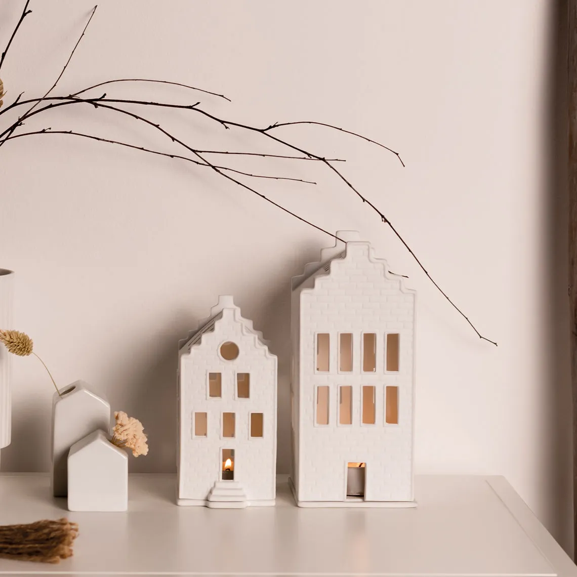 Rader Porcelain Village House Candle Holder Set