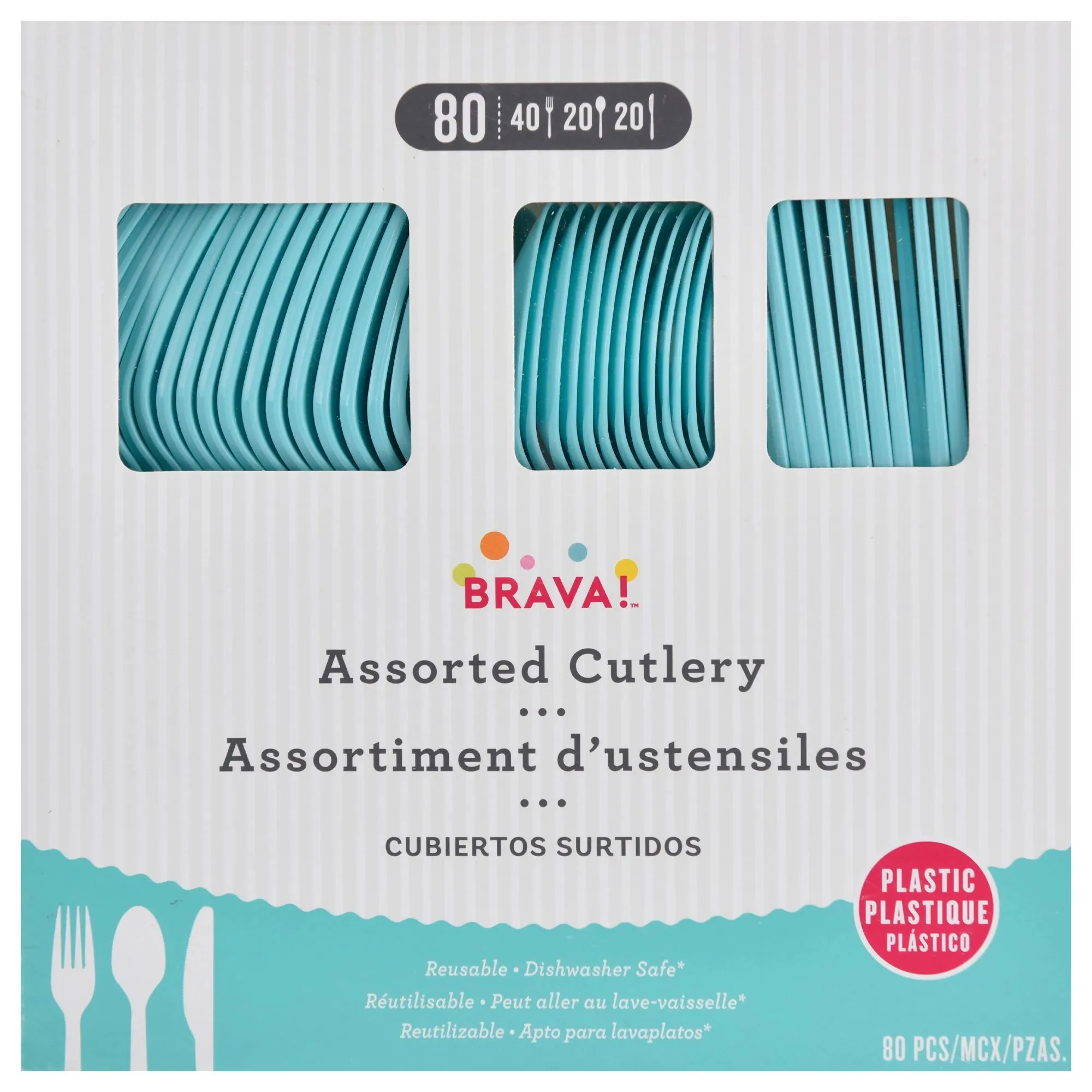 Robins Egg Blue Plastic Assorted Cutlery | 80 ct