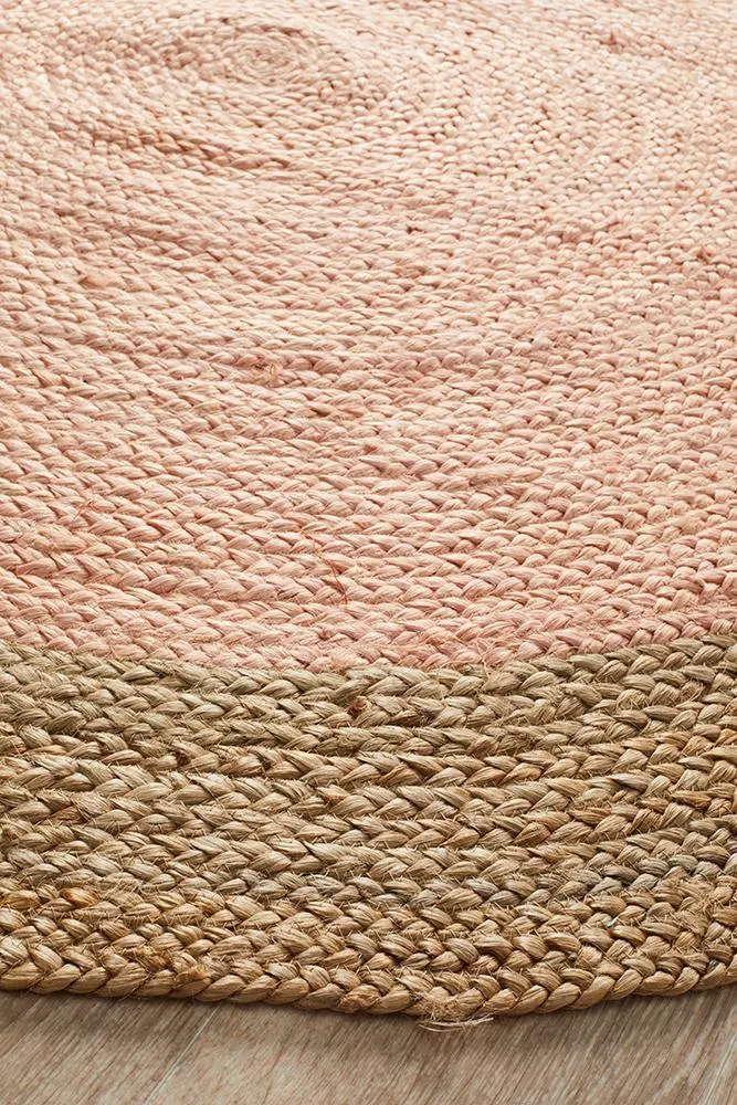 Round Jute Pink Rug