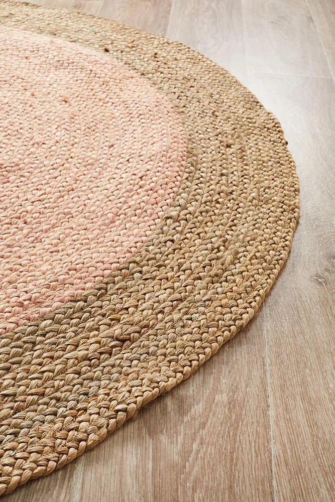 Round Jute Pink Rug