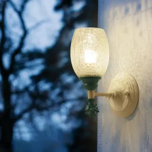 Rustic Wall Mounted Bedside Lamp with Oval Crackle Glass Shade - Rural Blue/Gold/Dark Blue Wall Lighting