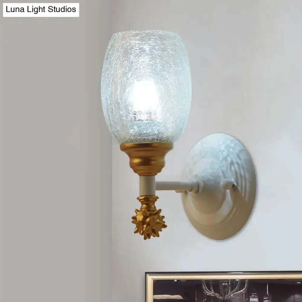 Rustic Wall Mounted Bedside Lamp with Oval Crackle Glass Shade - Rural Blue/Gold/Dark Blue Wall Lighting