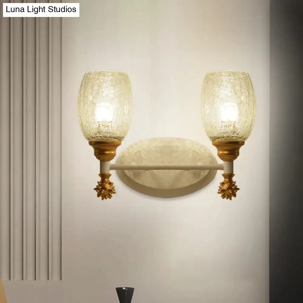 Rustic Wall Mounted Bedside Lamp with Oval Crackle Glass Shade - Rural Blue/Gold/Dark Blue Wall Lighting