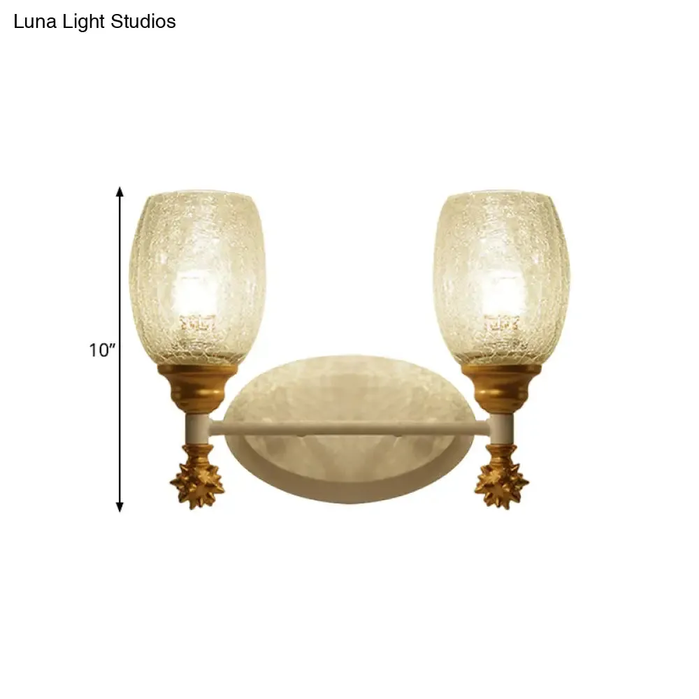 Rustic Wall Mounted Bedside Lamp with Oval Crackle Glass Shade - Rural Blue/Gold/Dark Blue Wall Lighting