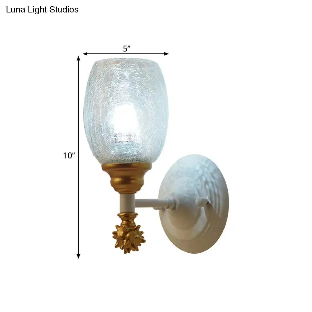 Rustic Wall Mounted Bedside Lamp with Oval Crackle Glass Shade - Rural Blue/Gold/Dark Blue Wall Lighting