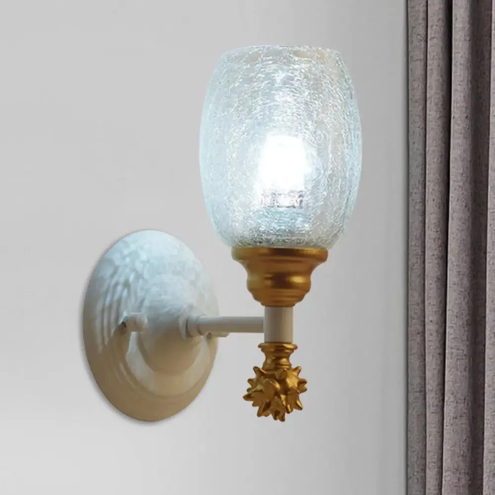 Rustic Wall Mounted Bedside Lamp with Oval Crackle Glass Shade - Rural Blue/Gold/Dark Blue Wall Lighting