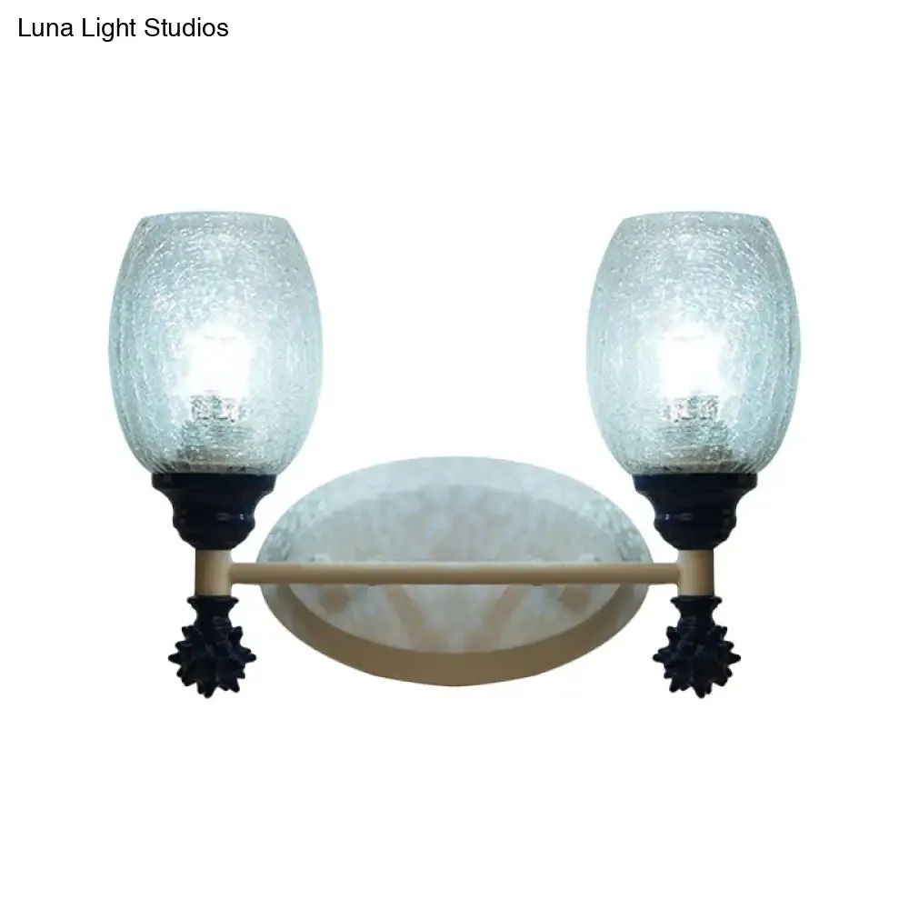Rustic Wall Mounted Bedside Lamp with Oval Crackle Glass Shade - Rural Blue/Gold/Dark Blue Wall Lighting