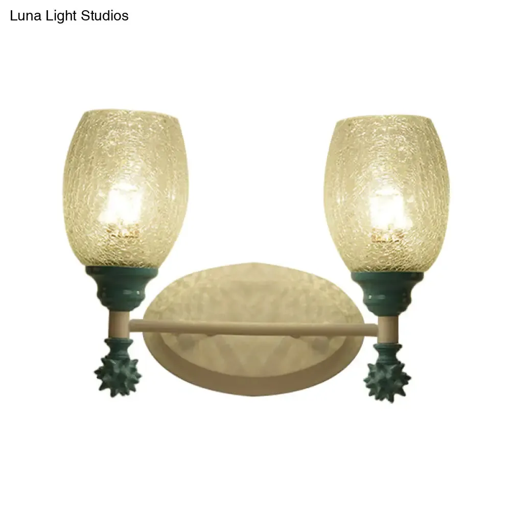 Rustic Wall Mounted Bedside Lamp with Oval Crackle Glass Shade - Rural Blue/Gold/Dark Blue Wall Lighting