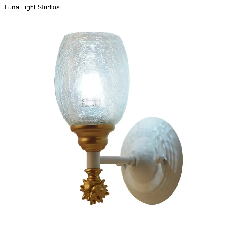 Rustic Wall Mounted Bedside Lamp with Oval Crackle Glass Shade - Rural Blue/Gold/Dark Blue Wall Lighting