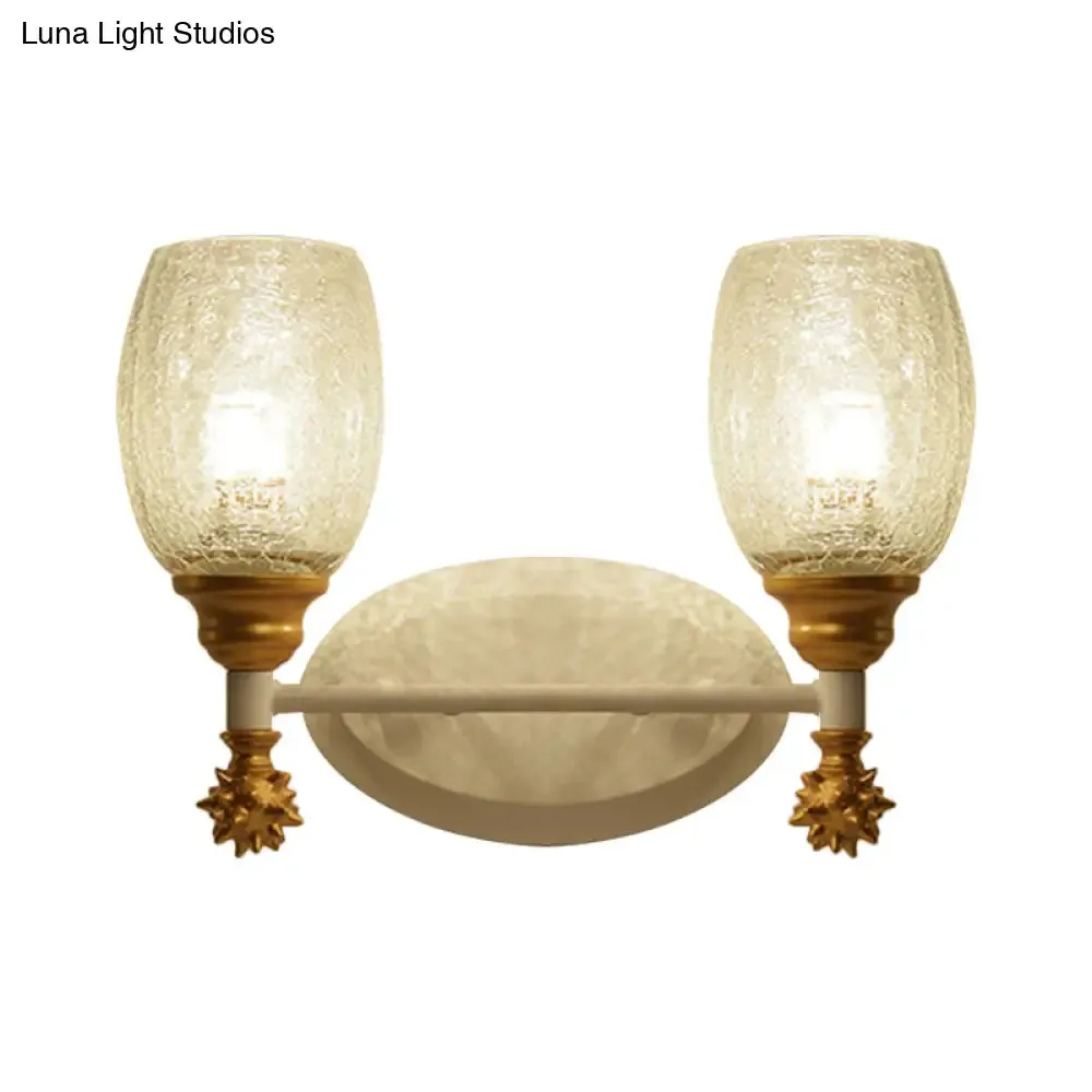 Rustic Wall Mounted Bedside Lamp with Oval Crackle Glass Shade - Rural Blue/Gold/Dark Blue Wall Lighting
