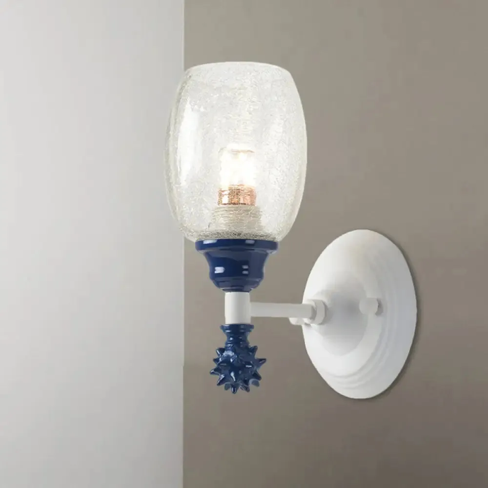 Rustic Wall Mounted Bedside Lamp with Oval Crackle Glass Shade - Rural Blue/Gold/Dark Blue Wall Lighting