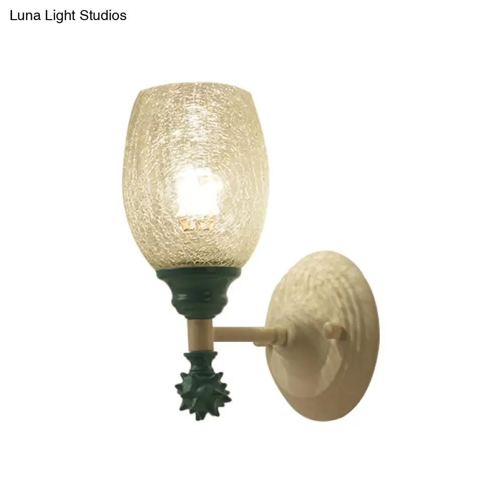 Rustic Wall Mounted Bedside Lamp with Oval Crackle Glass Shade - Rural Blue/Gold/Dark Blue Wall Lighting