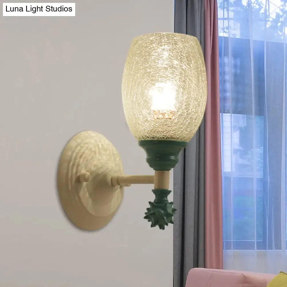 Rustic Wall Mounted Bedside Lamp with Oval Crackle Glass Shade - Rural Blue/Gold/Dark Blue Wall Lighting
