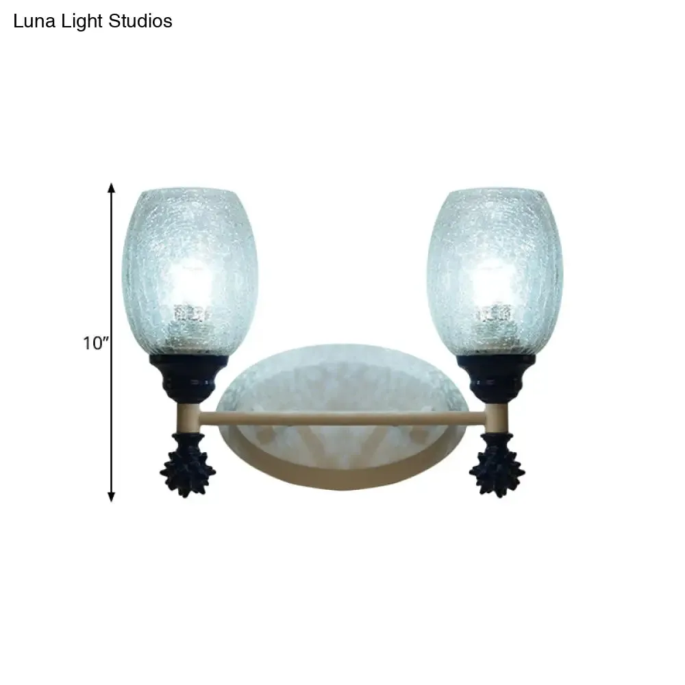 Rustic Wall Mounted Bedside Lamp with Oval Crackle Glass Shade - Rural Blue/Gold/Dark Blue Wall Lighting