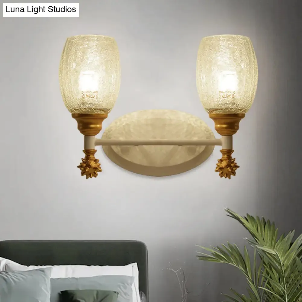 Rustic Wall Mounted Bedside Lamp with Oval Crackle Glass Shade - Rural Blue/Gold/Dark Blue Wall Lighting