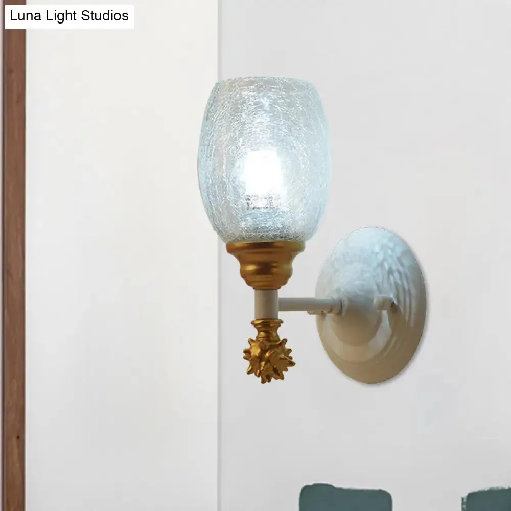 Rustic Wall Mounted Bedside Lamp with Oval Crackle Glass Shade - Rural Blue/Gold/Dark Blue Wall Lighting