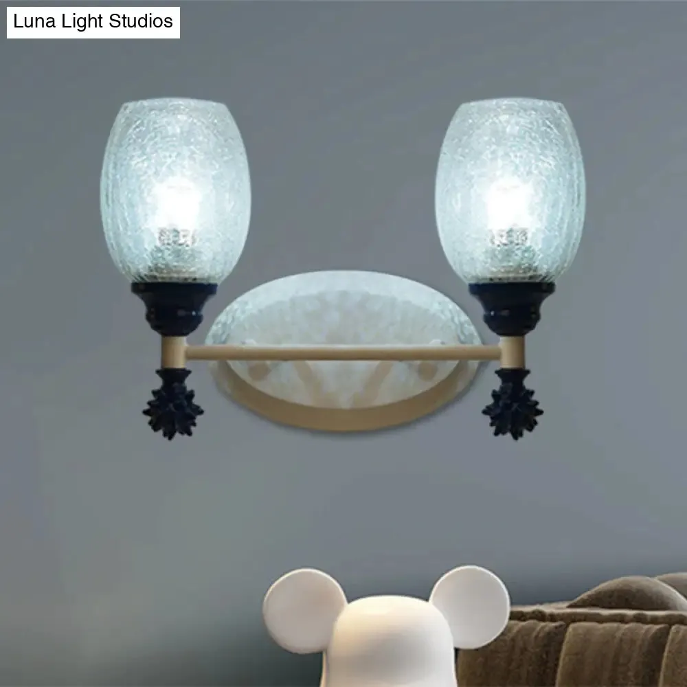 Rustic Wall Mounted Bedside Lamp with Oval Crackle Glass Shade - Rural Blue/Gold/Dark Blue Wall Lighting