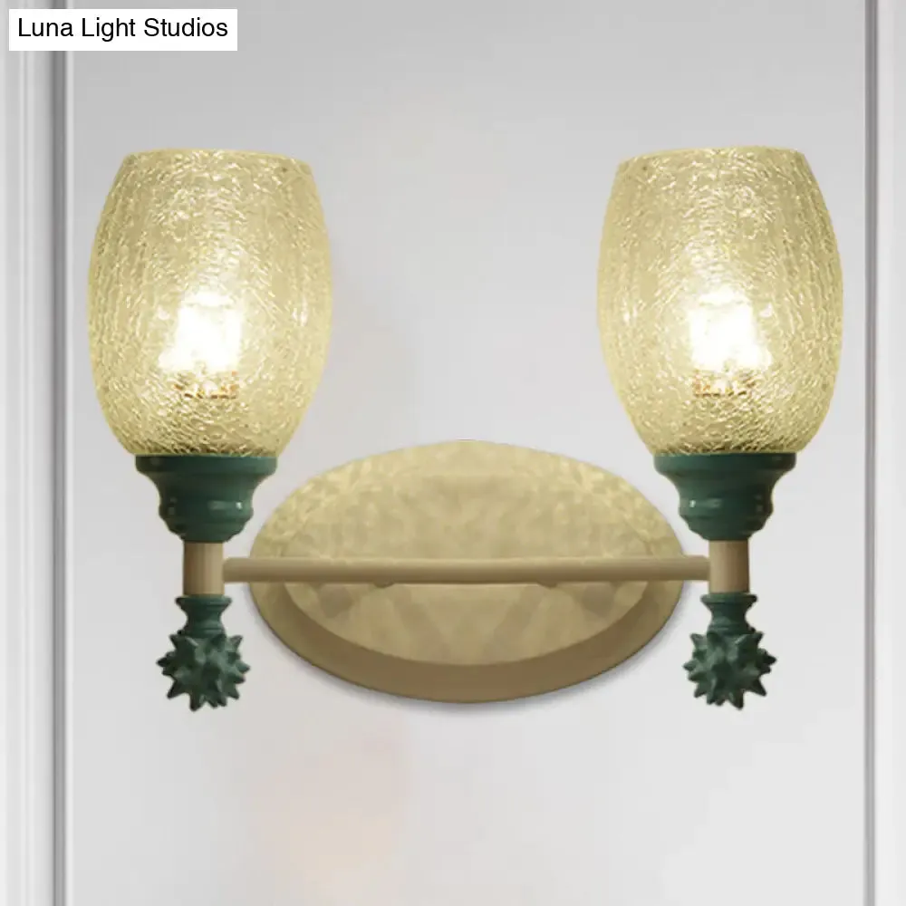 Rustic Wall Mounted Bedside Lamp with Oval Crackle Glass Shade - Rural Blue/Gold/Dark Blue Wall Lighting