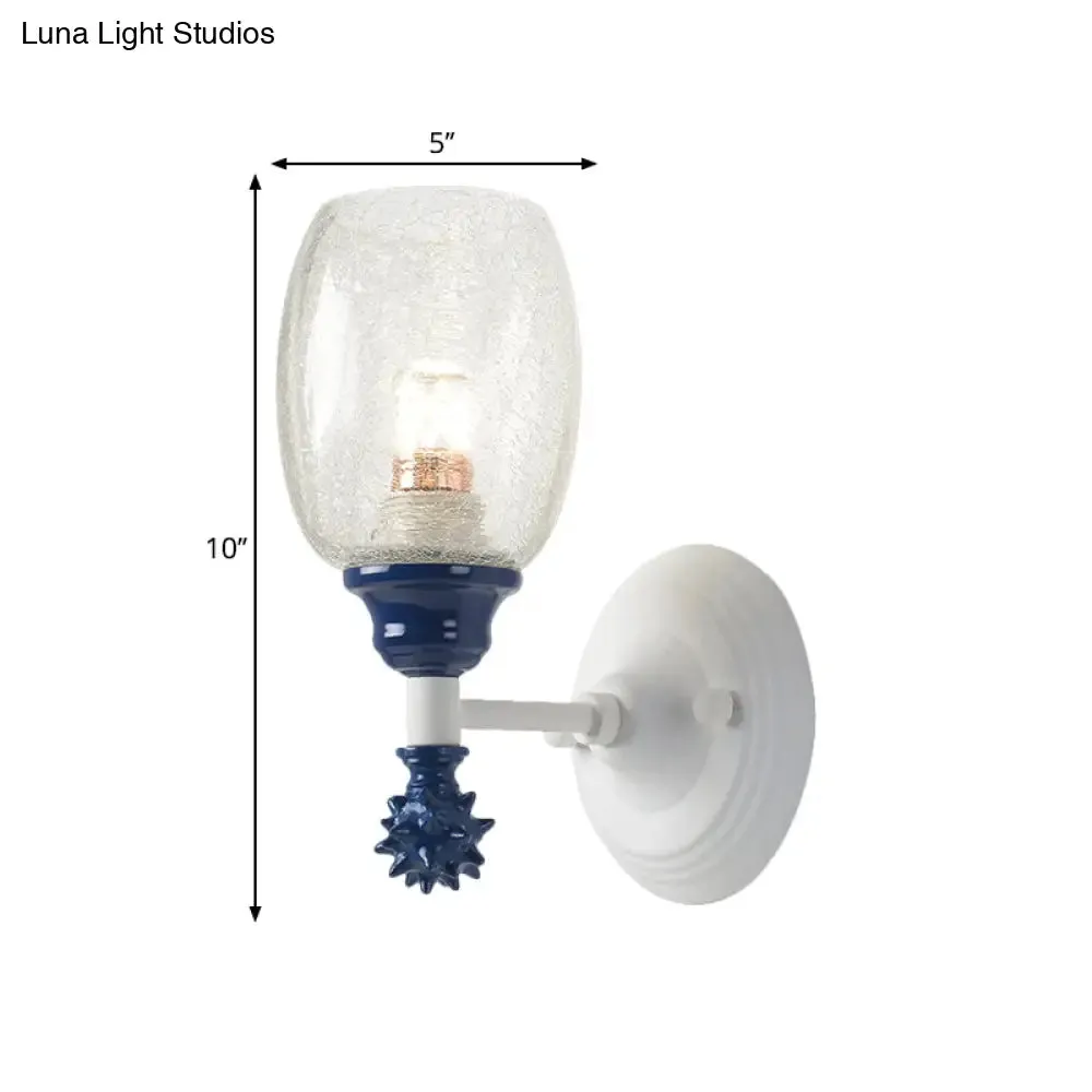 Rustic Wall Mounted Bedside Lamp with Oval Crackle Glass Shade - Rural Blue/Gold/Dark Blue Wall Lighting