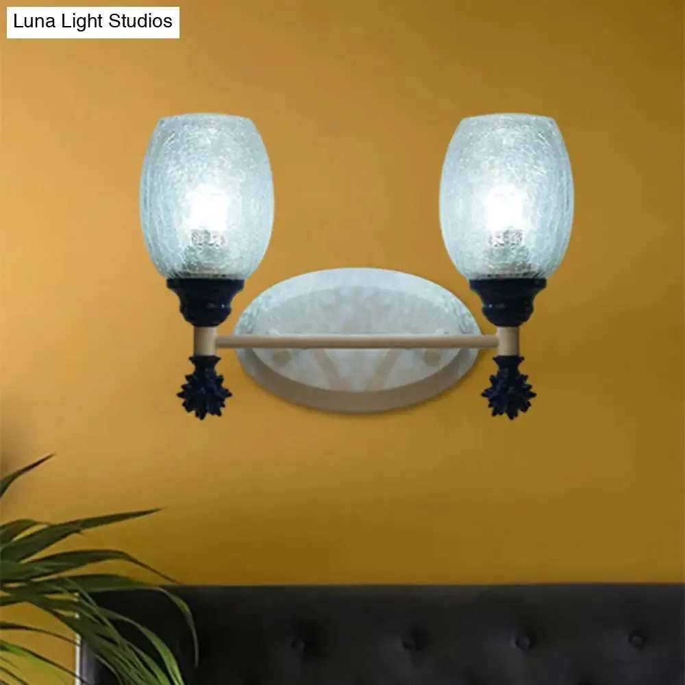 Rustic Wall Mounted Bedside Lamp with Oval Crackle Glass Shade - Rural Blue/Gold/Dark Blue Wall Lighting