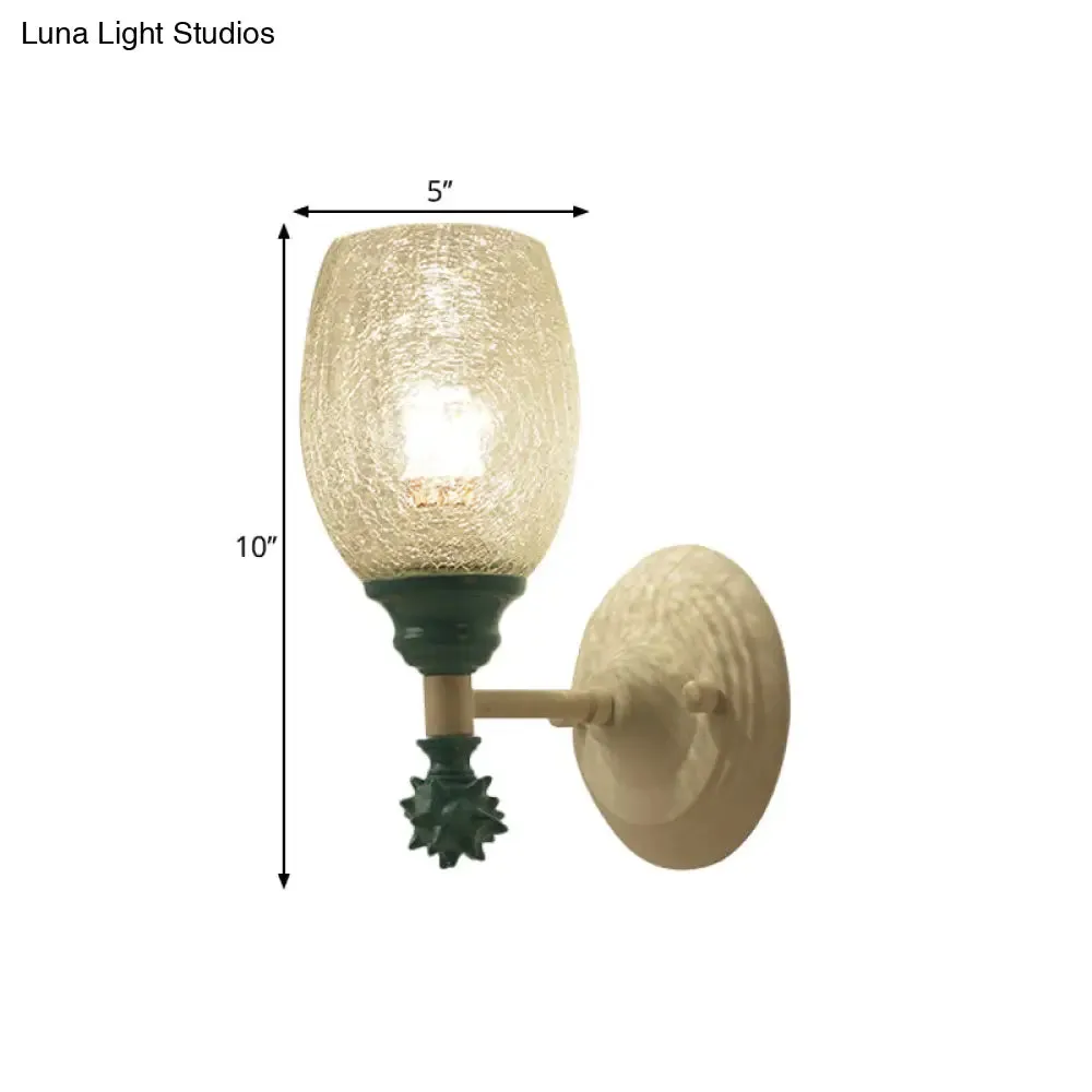 Rustic Wall Mounted Bedside Lamp with Oval Crackle Glass Shade - Rural Blue/Gold/Dark Blue Wall Lighting