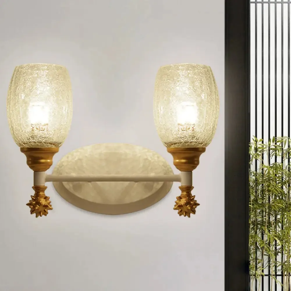 Rustic Wall Mounted Bedside Lamp with Oval Crackle Glass Shade - Rural Blue/Gold/Dark Blue Wall Lighting