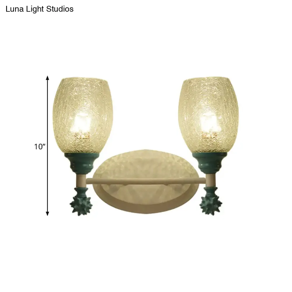 Rustic Wall Mounted Bedside Lamp with Oval Crackle Glass Shade - Rural Blue/Gold/Dark Blue Wall Lighting