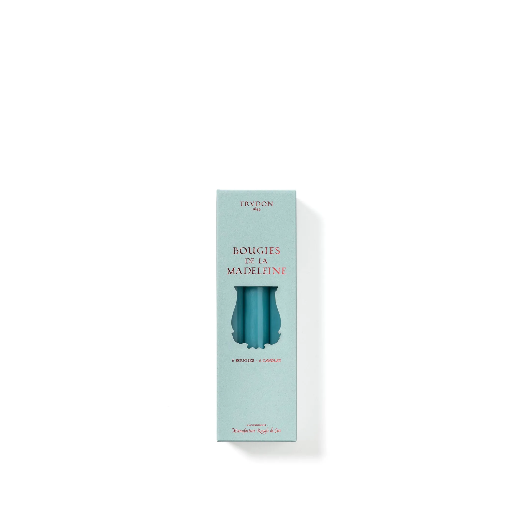 Set of Six Madeleine Candles in Aqua Blue, 20cm