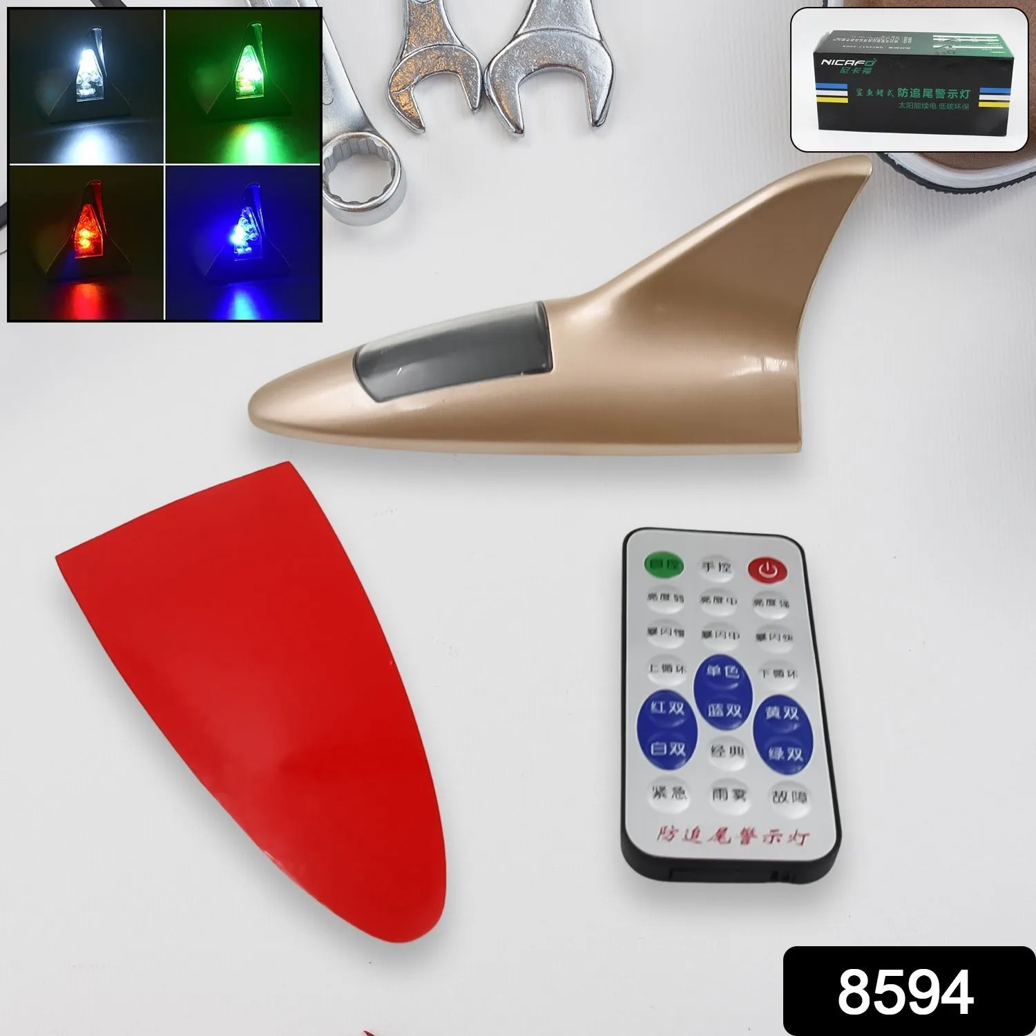 Shark Fin Light With Remote, LED Signal Antenna Solar Shark Fin Car Roof Light Sensor Decoration Flashing Lamps,Solar Powered Radio Signal for Car Lamp Accessories (1 Pc)