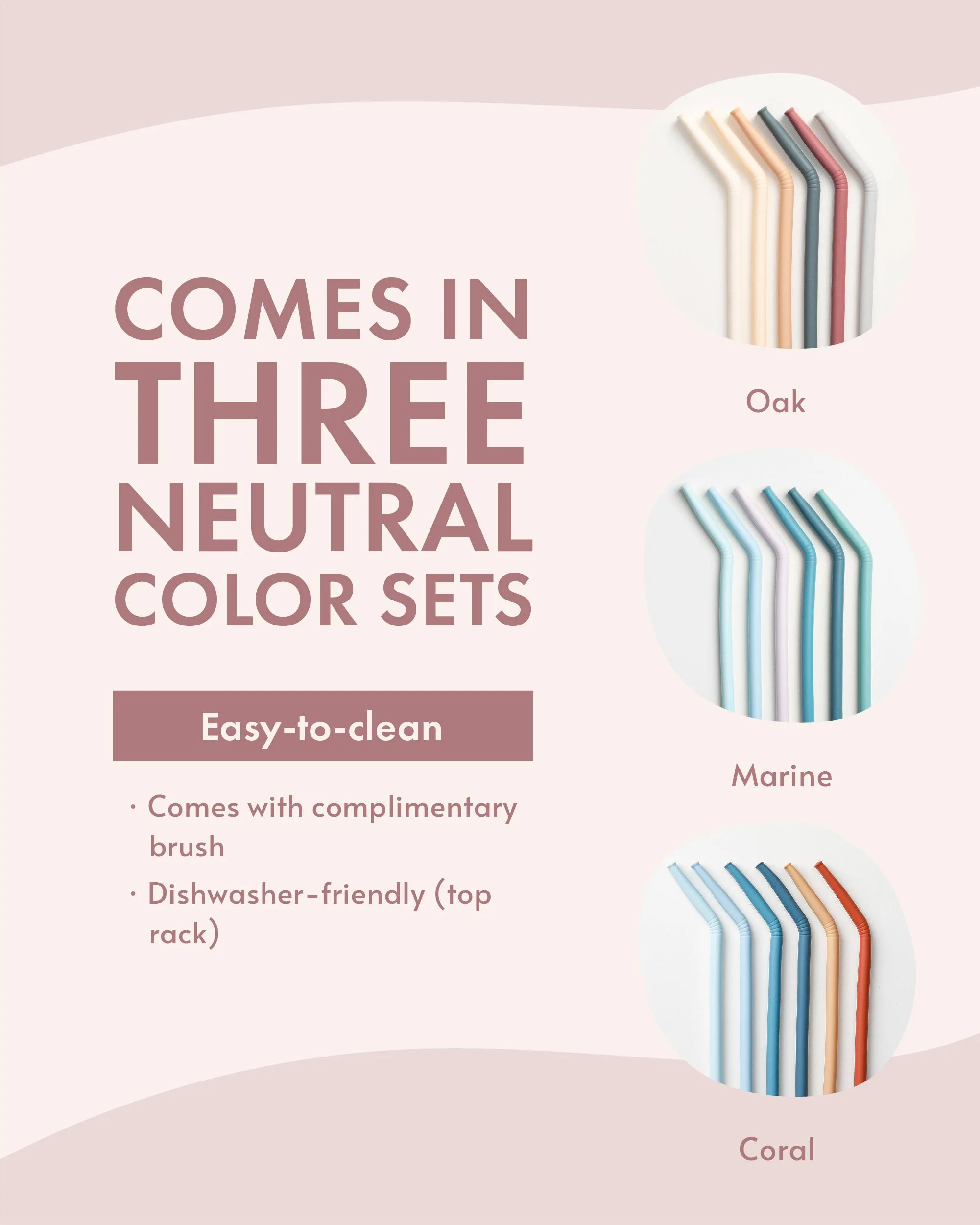 Silicone straw set pack of 6 - Oak multi mix - Canada Stock