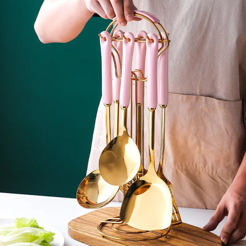 Stainless Steel & Gold Kitchen Utensils Set