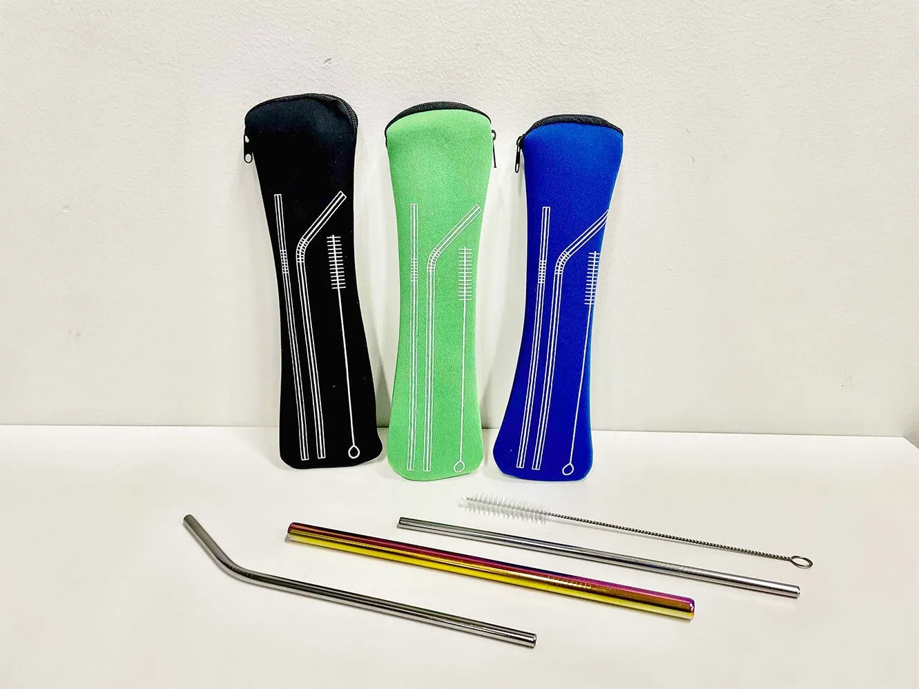 Straw Set Pouch Black 4pc