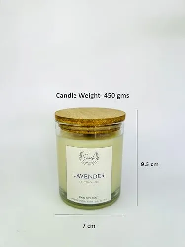 Suneh Soy Wax Scented Candle, 450 gm, 50-60 Hrs | Aroma Therapy Votive Jar Candles Big Size | Scented Candles for Home Decor Gift Set | Lavender Fragrance (Pack of 2)-Bazar