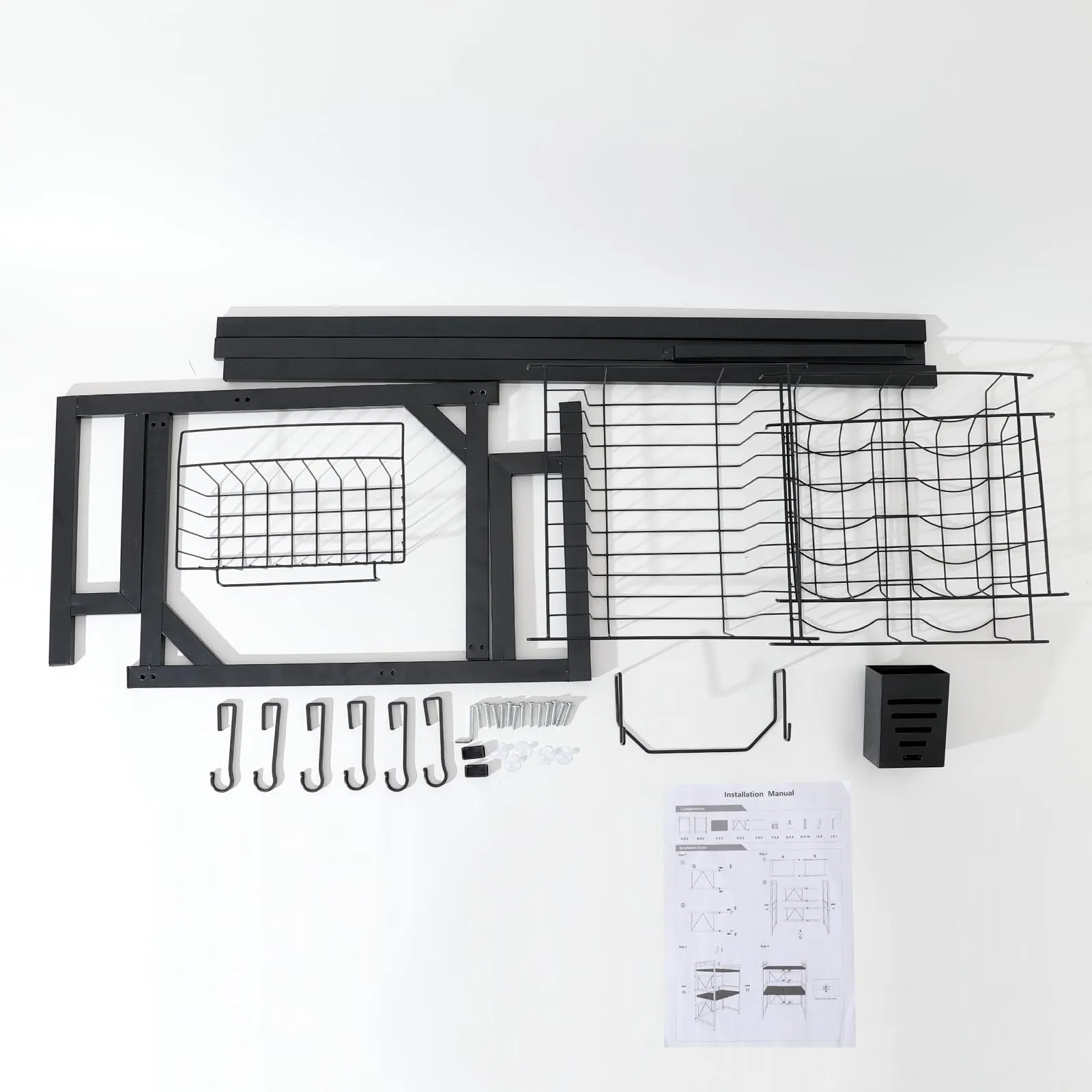 UMAI Drain Rack Kitchen Utensil Organizer | Single Layer-85cm | Space Saving Large Capacity Carbon Steel Durable (Black)