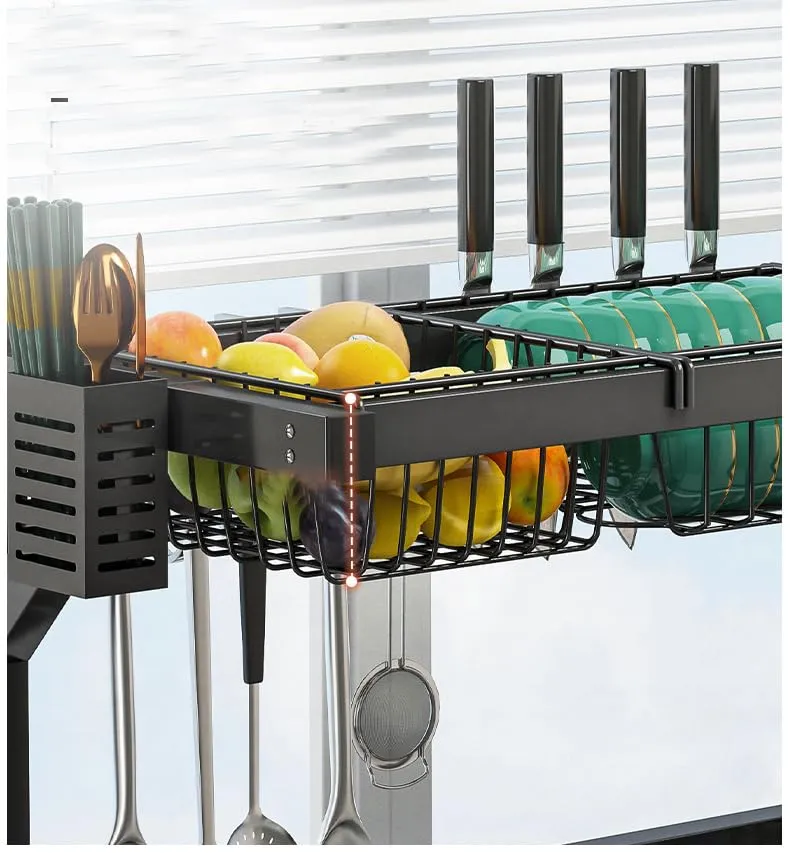 UMAI Drain Rack Kitchen Utensil Organizer | Single Layer-85cm | Space Saving Large Capacity Carbon Steel Durable (Black)