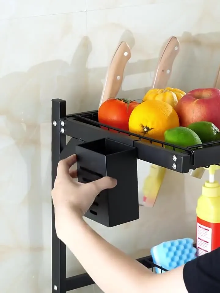 UMAI Drain Rack Kitchen Utensil Organizer | Single Layer-85cm | Space Saving Large Capacity Carbon Steel Durable (Black)