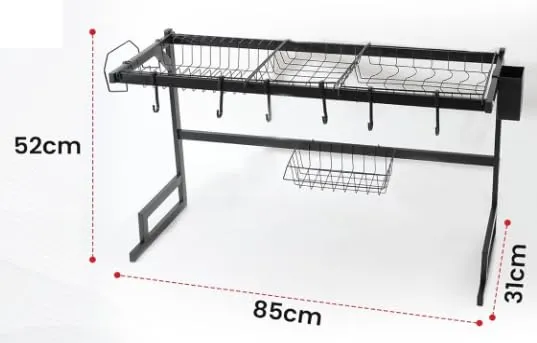 UMAI Drain Rack Kitchen Utensil Organizer | Single Layer-85cm | Space Saving Large Capacity Carbon Steel Durable (Black)