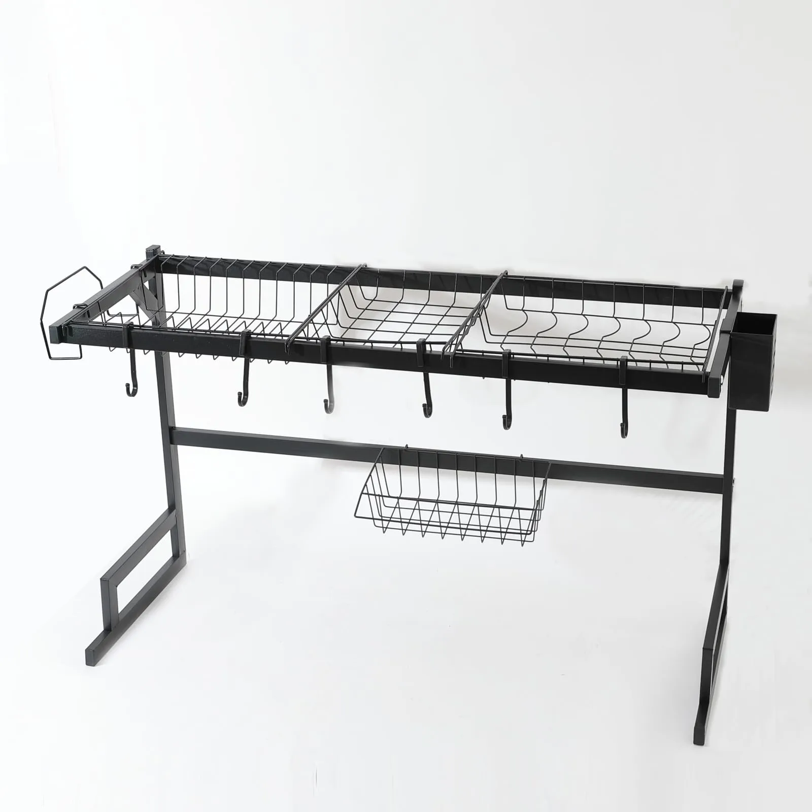 UMAI Drain Rack Kitchen Utensil Organizer | Single Layer-85cm | Space Saving Large Capacity Carbon Steel Durable (Black)