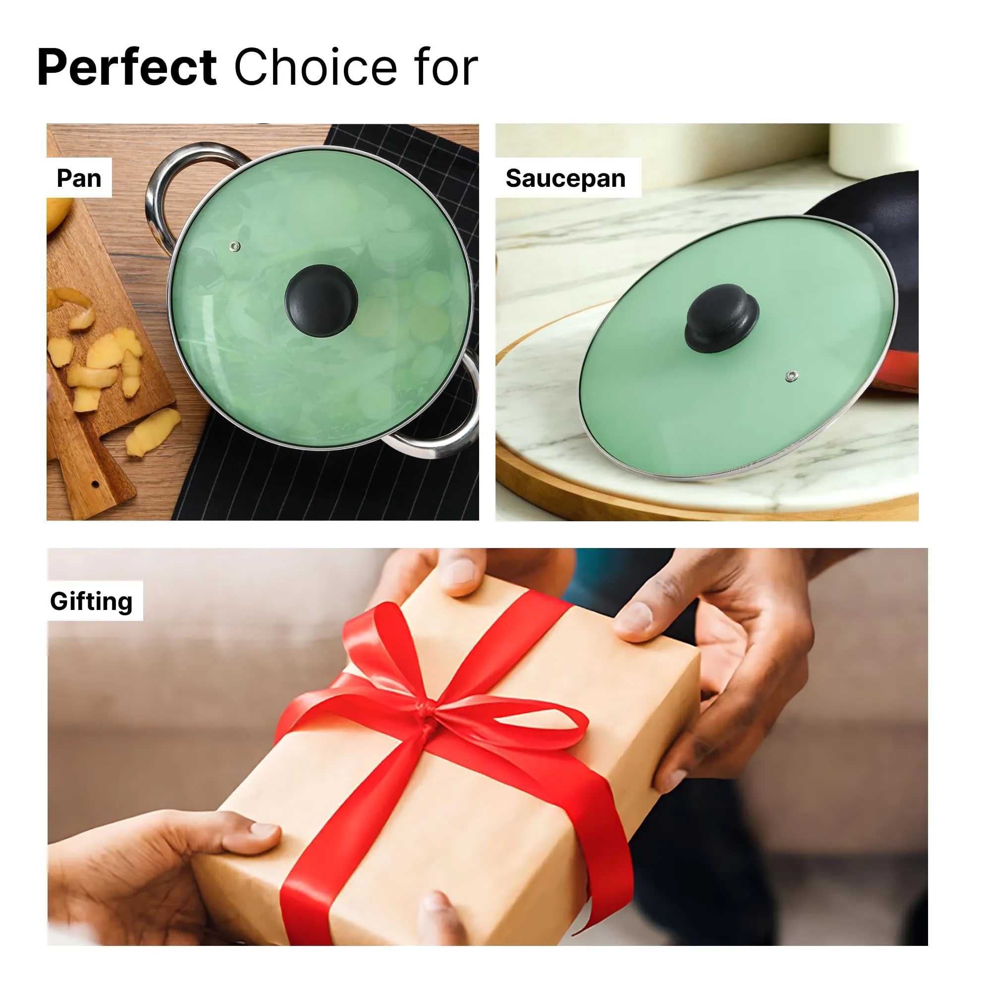UMAI Glass Pot Lid (1Pcs - 18cm) | Toughened Glass Lid with Stainless Steel Rim & Knob | Lids For Utensils | Glass Lid For Pan Glass | Lids For Kadai | Universal Lid For Utensils(Green)