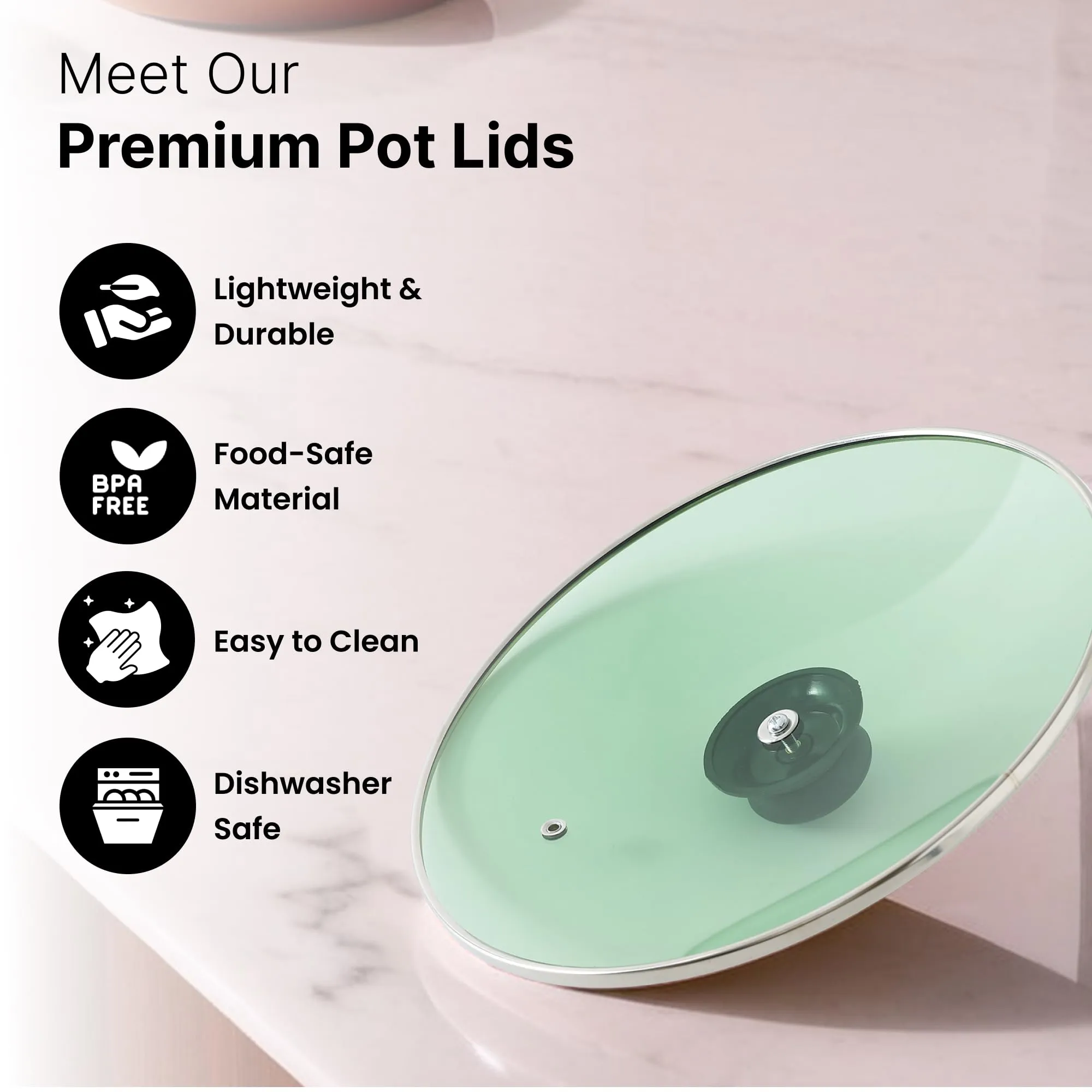UMAI Glass Pot Lid (1Pcs - 18cm) | Toughened Glass Lid with Stainless Steel Rim & Knob | Lids For Utensils | Glass Lid For Pan Glass | Lids For Kadai | Universal Lid For Utensils(Green)