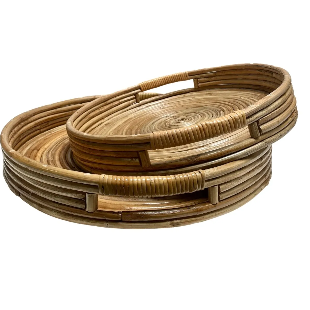 Verres Set of 2 Rattan Round Tray with Handles