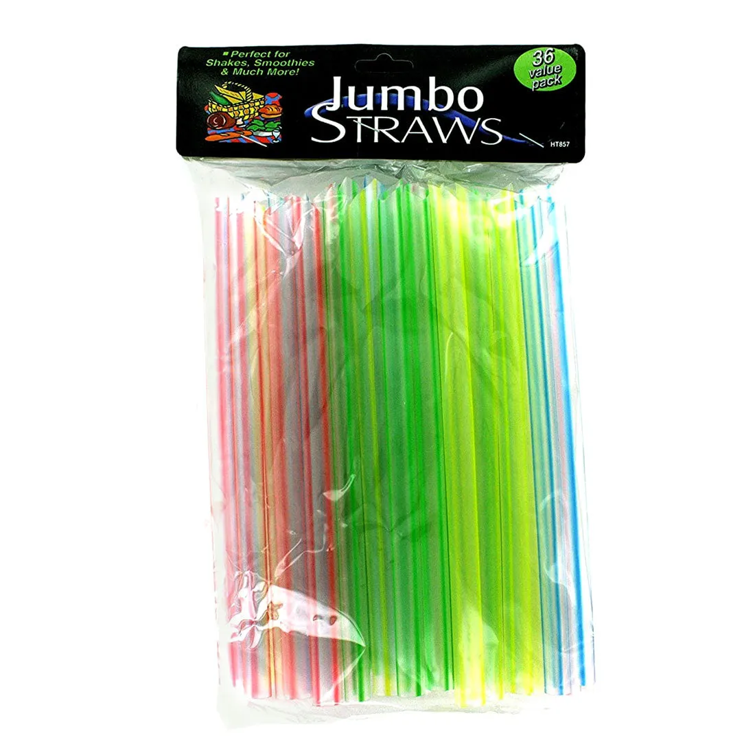 Vibrant 8-Inch Jumbo Straws - Pack of 36