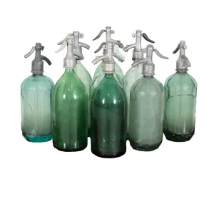 Vintage Hand Blown Green Glass Soda Syphon Seltzer Bottles